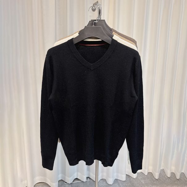 Maglione in lana con scollo a V da uomo – Pullover in maglia tinta unita per autunno e inverno, top casual alla moda_voghion.com
