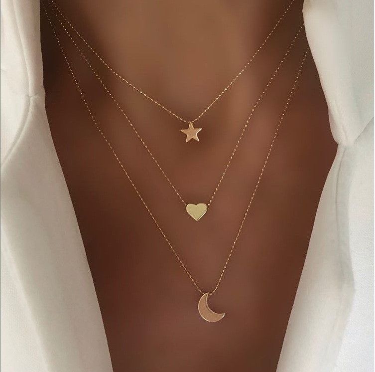 Collier rétro avec pendentif en forme de goutte d'eau et étoile à cinq branches, simple et multicouche, tendance, vente à chaud_voghion.com