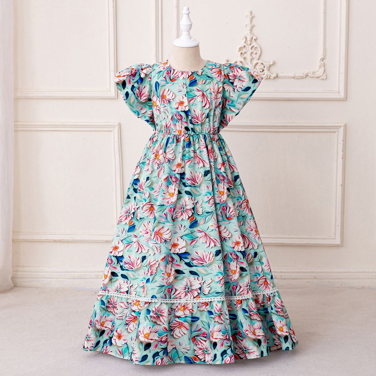 Muslimisches Kleid mit kleinen fliegenden Ärmeln, Prinzessinnenrock, bedruckt, bauschig, langer Rock, Festivalkleid_voghion.com