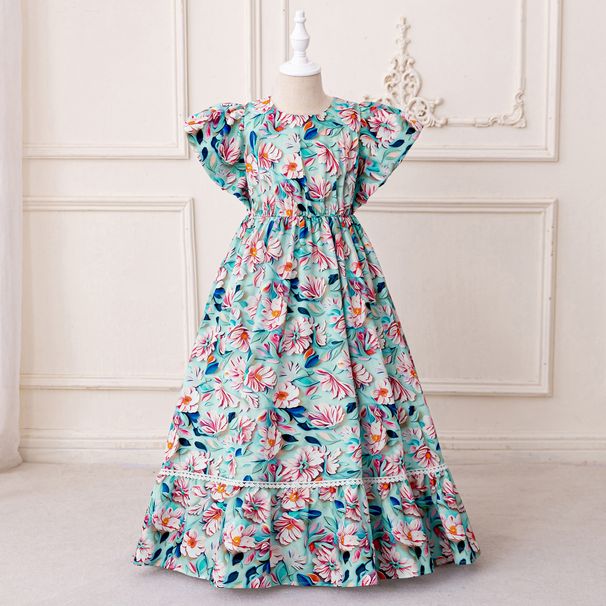 Muslimisches Kleid mit kleinen fliegenden Ärmeln, Prinzessinnenrock, bedruckt, bauschig, langer Rock, Festivalkleid_voghion.com