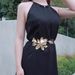 Fashionable Gold Tulip Large Flower Waist Chain For Women, Skirt And Jeans Decoration, Black Leather Rope Thin Belt_voghion.com