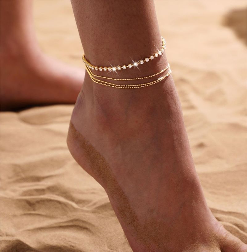 Messing Echt Vergoldung Heißer Verkauf Mode Zirkon Intarsien Multi-schicht frauen Strand Kette Fußkettchen_voghion.com