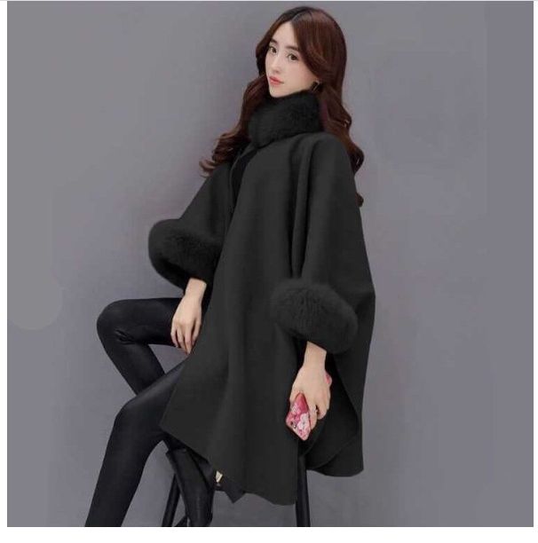 Caldo cappotto con collo in pelliccia alla moda da donna_voghion.com