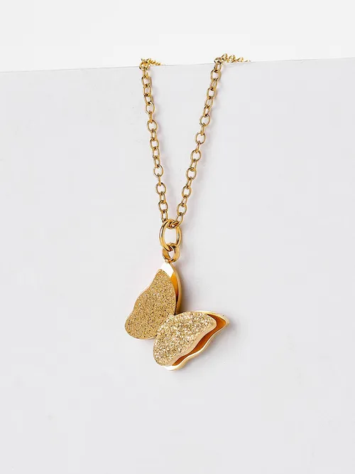 Light luxury niche frosted butterfly pendant necklace_voghion.com