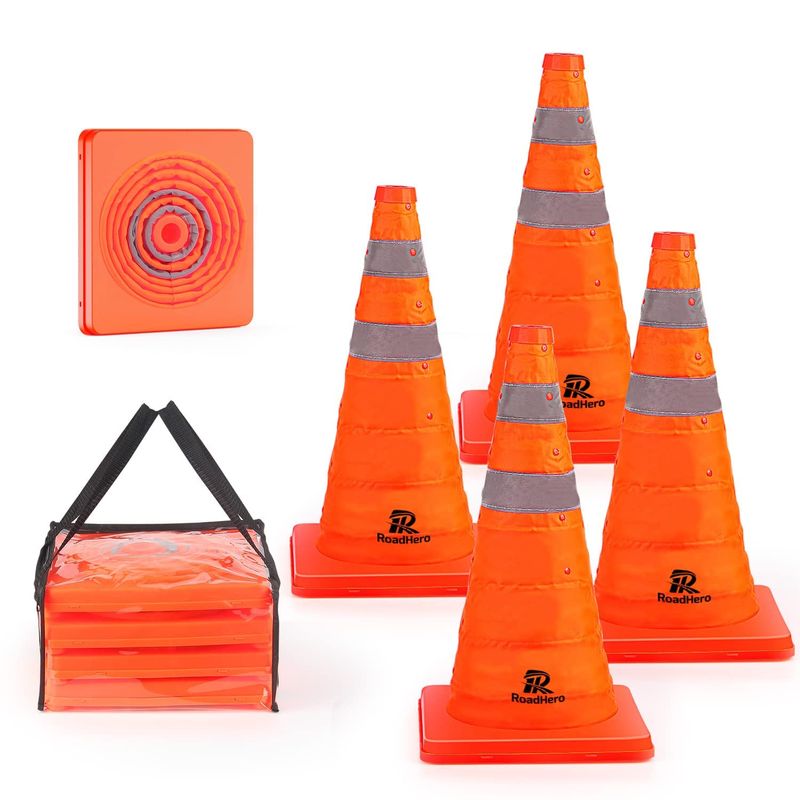 18 Inch Foldable Traffic Safety Cone, Multifunctional Pop-up Cone With Reflective Collar, Orange Cone For Driving Training And Parking Lots_voghion.com