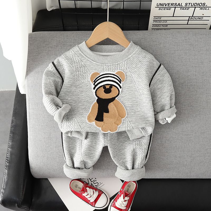 Set di abbigliamento per bambini, sciarpe da uomo, maglioni con trama di orso, pantaloni sportivi in ​​tinta unita, novità per ragazze primaverili e autunnali_voghion.com