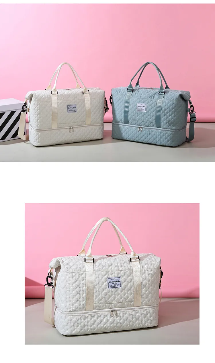 Fashionable short trip rhombus dry and wet separation sports handbag yoga fitness bag large capacity shoe compartment travel bag_voghion.com
