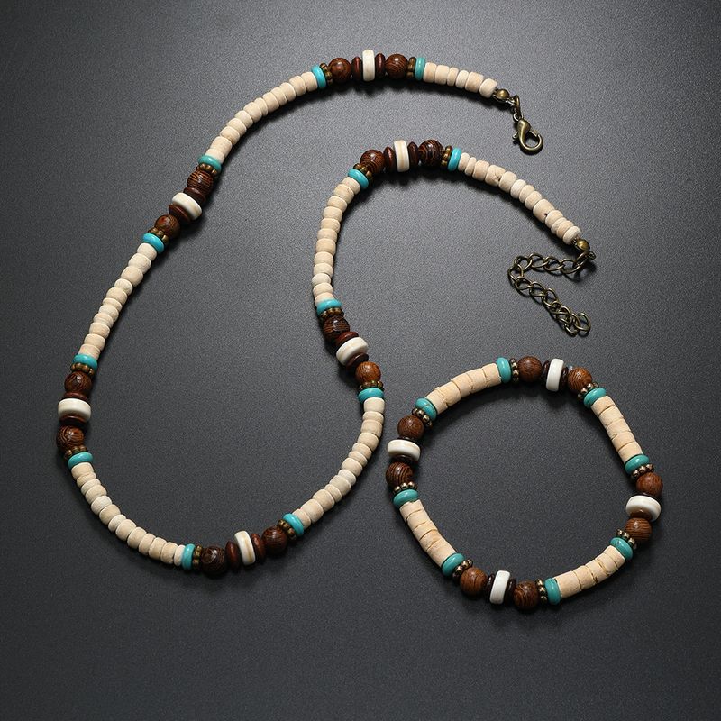 Collana con perline di legno turchese in stile bohémien, per uomo, alla moda e personalizzata, con giunzioni in guscio di cocco._voghion.com