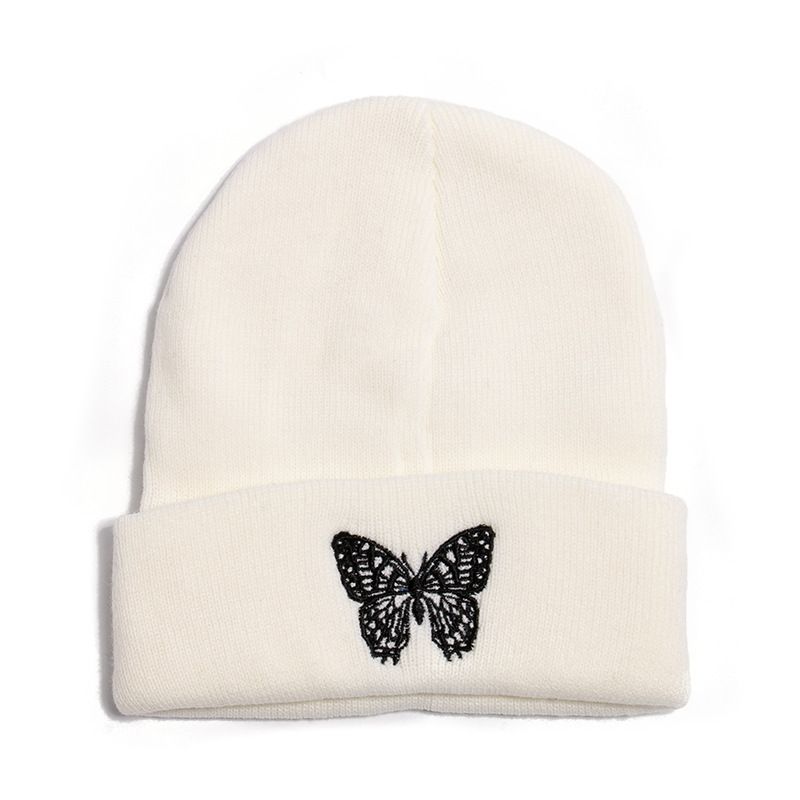 Hat style autumn and winter new butterfly print knitted hat pullover hat to keep warm when traveling and hot-selling woolen hat_voghion.com