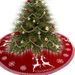 Saia de árvore de Natal de malha com padrão de rena - Decoração festiva para árvore de Natal vermelha e branca 95 cm e 122 cm de diâmetro_voghion.com