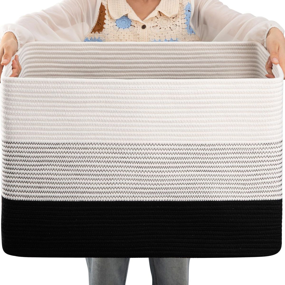 Grande cesto portaoggetti in corda di cotone intrecciata, cesto portaoggetti per coperte, cesto portaoggetti per giocattoli per cameretta, cesto portaoggetti per coperte da soggiorno, cesto portabiancheria per bambini_voghion.com