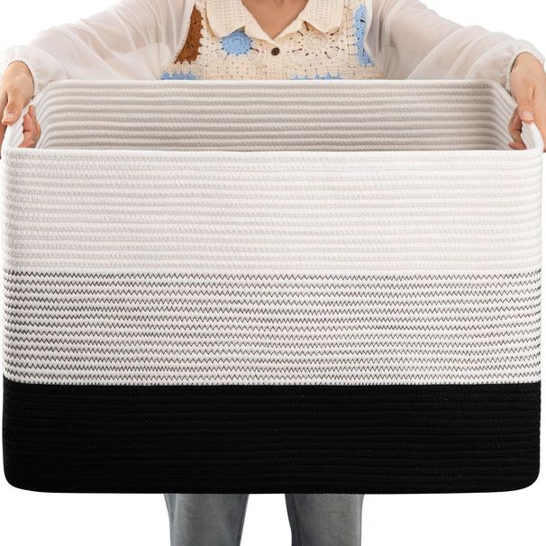 Grande cesto portaoggetti in corda di cotone intrecciata, cesto portaoggetti per coperte, cesto portaoggetti per giocattoli per cameretta, cesto portaoggetti per coperte da soggiorno, cesto portabiancheria per bambini_voghion.com