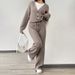 Oversized Strickpullover & Hosen-Set, Strickjacke mit Knopfleiste und lässiger Hose, Herbst-Freizeitoutfit in Khaki/Dunkelbraun (S/M/L/XL)_voghion.com