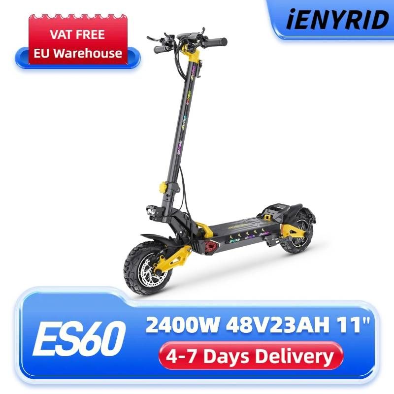 iENYRID ES60 Elektryczny skuter dla dorosłych, dwa silniki 2400 W E Scooter, 11'' Off Road 48 V 23 Ah Duży akumulator_voghion.com