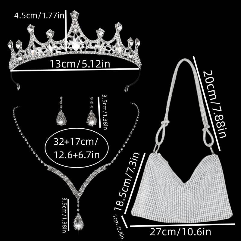 Accessoires de couronne Boucles d'oreilles en strass Collier Ensemble de bijoux de mariée en trois pièces Goutte d'eau en zircon Haut de gamme Nouveau_voghion.com