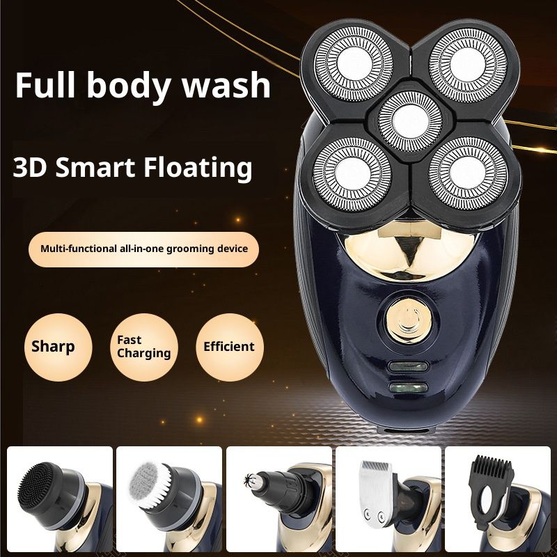 5-in-1 Electric Shaver – Floating Blades, IPX7 Waterproof, Dual Charging (USB/Power Adapter), 60+ Min Runtime, Gold Finish_voghion.com