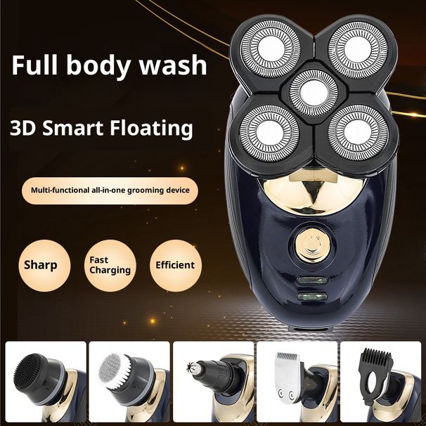 5-in-1 Electric Shaver – Floating Blades, IPX7 Waterproof, Dual Charging (USB/Power Adapter), 60+ Min Runtime, Gold Finish_voghion.com