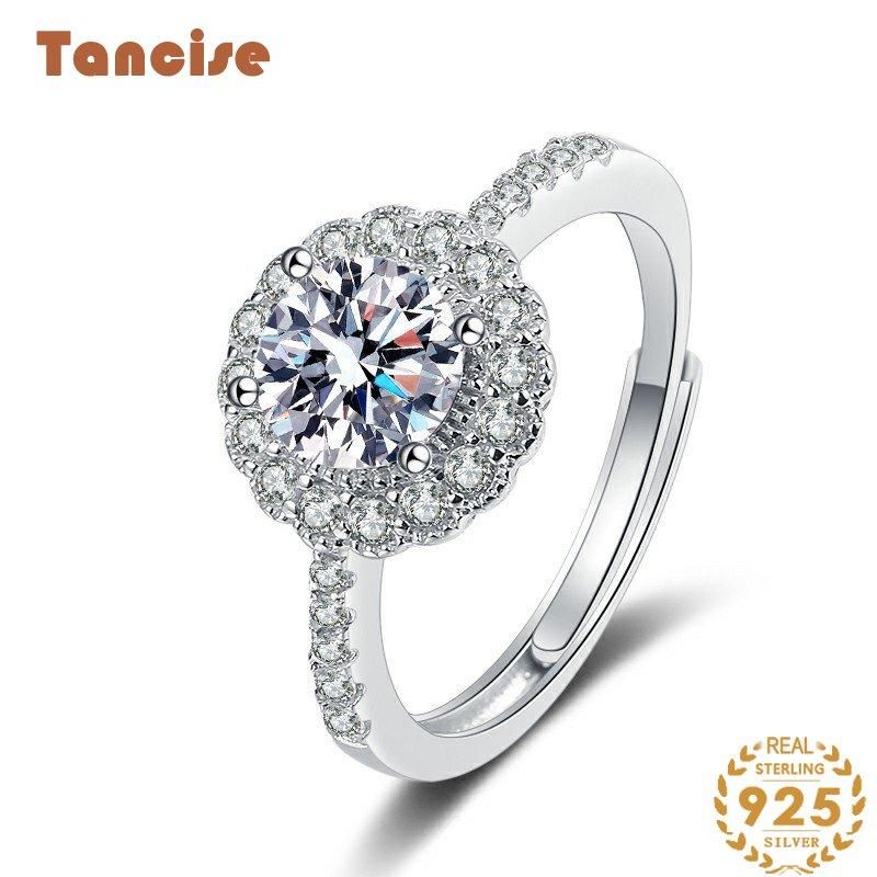 Tancise Classic Moissanite Bague en argent pour femme Bijoux Promesse de mariage Cadeau de fête_voghion.com