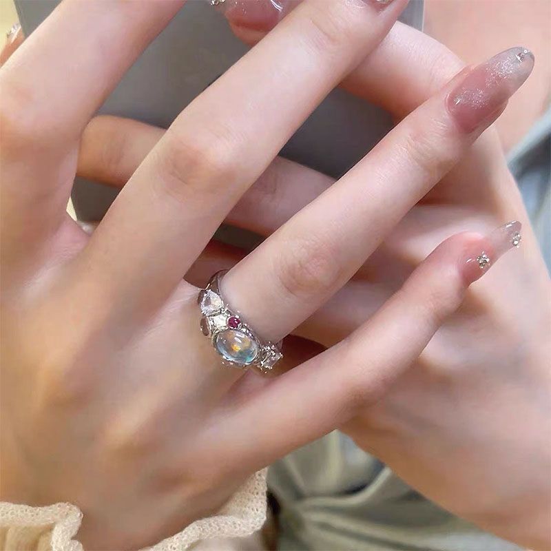 Sier Kleur VENUS Natuursteen Opaal Onregelmatige Ring Roze Zirkoon Engagement Gift Y2K Sieraden Dropship Dropsh_voghion.com