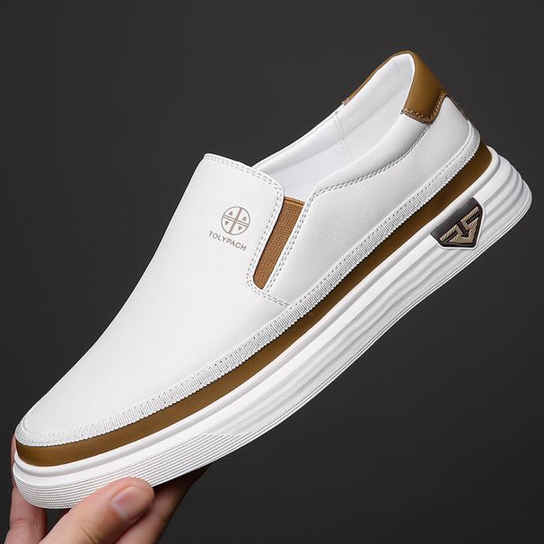 2024 Spring and Autumn New Men's Daily Casual Leather Shoes Men's Soft Leather Soft Bottom Lazy Slip-On Single Shoes Little White Shoes 356_voghion.com
