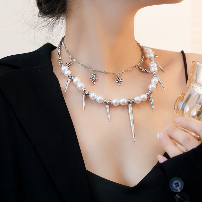 Europäischer und amerikanischer grenzüberschreitender Schmuck, neue übertriebene Persönlichkeit, Anhänger, doppelschichtige Halskette, weiblicher Schmuck, Schlüsselbein, Perlenanhänger_voghion.com