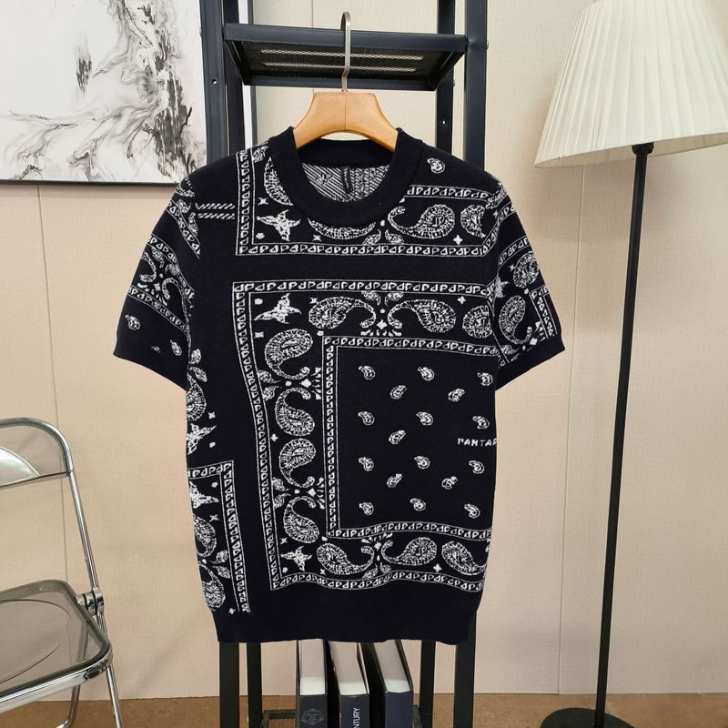 Abbigliamento da uomo nuovo girocollo a maniche corte top belli maglione pullover jacquard jacquard alla moda da uomo con fiori di anacardi_voghion.com