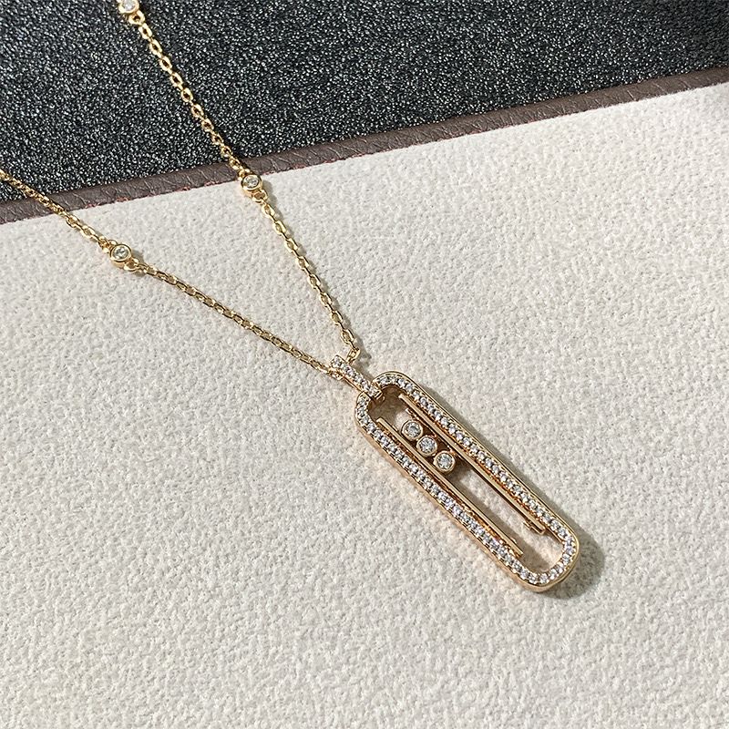 Designer Messika Three Diamond Necklace Women's New Diamond-studded Rolling Clavicle Chain_voghion.com