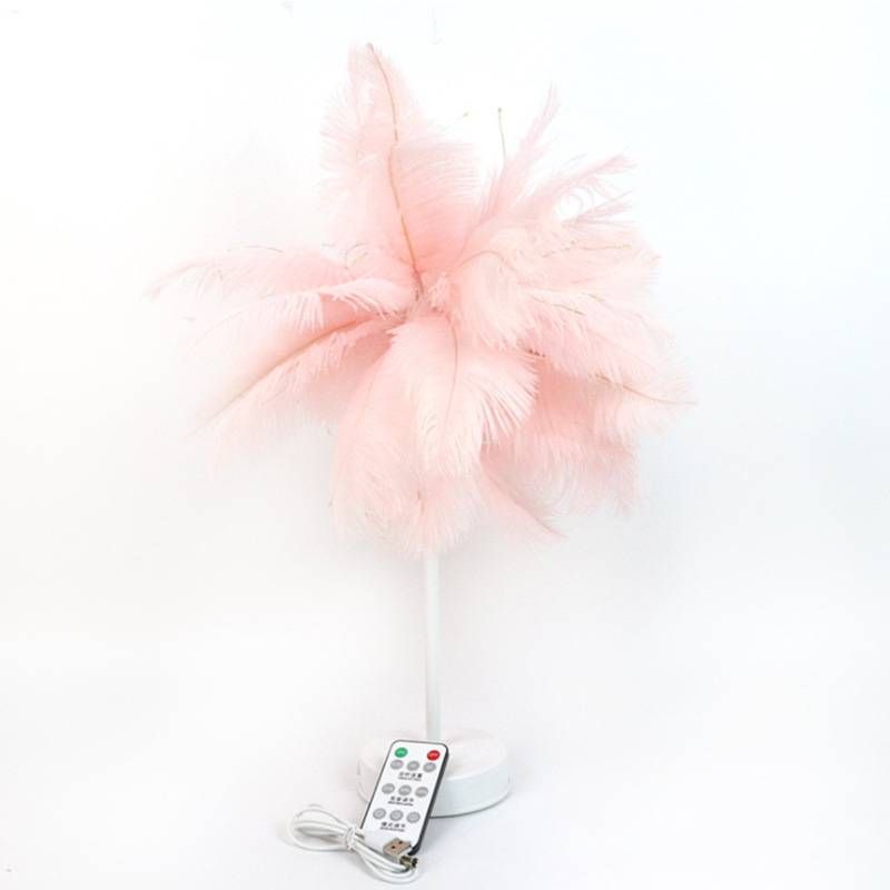 Warm White Feather LED Night Light - 24LM Bedside Table Lamp With Bendable Copper Wire, Aluminum Alloy Base, IP42 For Indoor/Outdoor Use_voghion.com