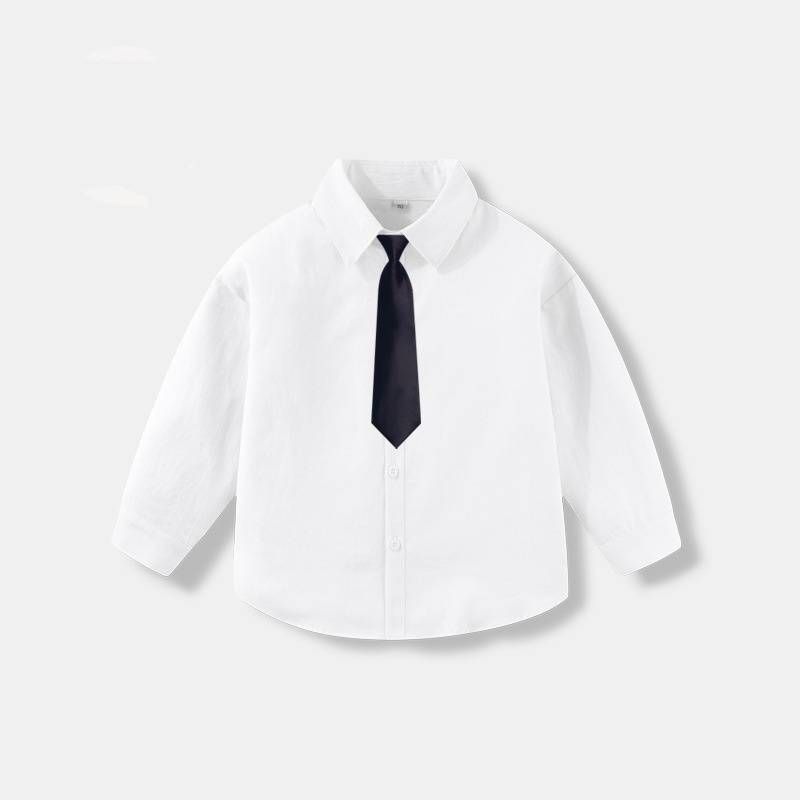 Chemise blanche à manches longues pour garçons et filles, en coton, col en V, uniforme scolaire formel, confortable, doux, coupe classique_voghion.com