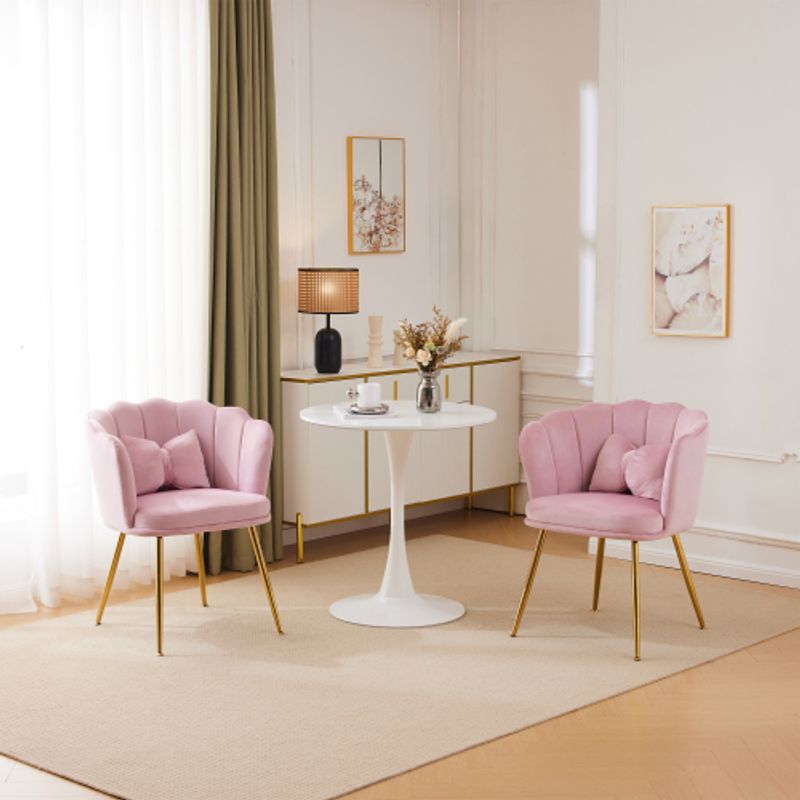 Set Mit 2 Modernen Samt-Wohnzimmerstühlen, Badezimmerstühlen, Gepolsterten Stühlen Mit Blütenblatt-Rücken, Vergoldeten Metallbeinen Und Schmetterlingskissen Für Das Schlafzimmer-Esszimmer_voghion.com