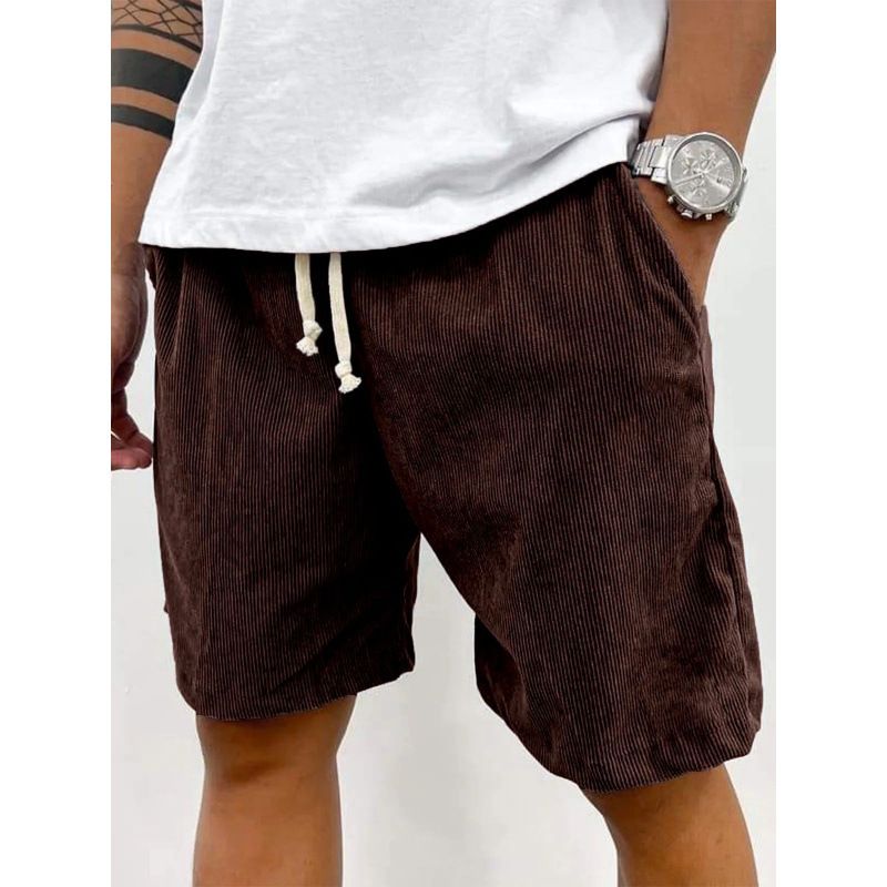 Pantaloncini estivi casual retrò in velluto a coste con coulisse da uomo_voghion.com