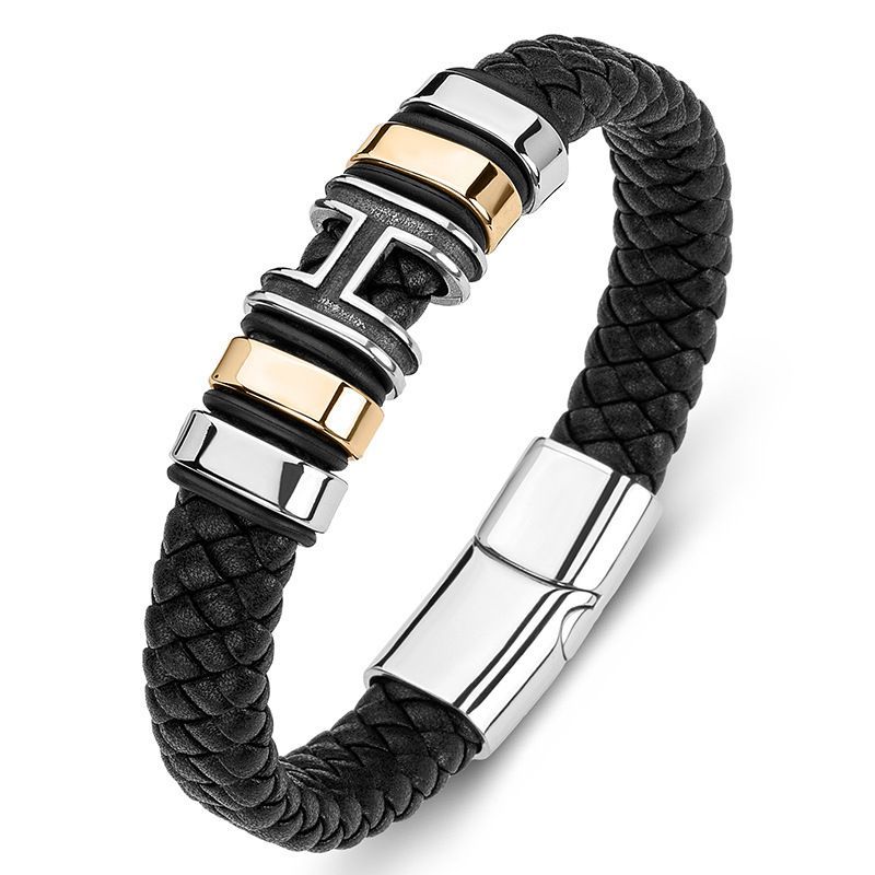 Nieuwe mode, geïndividualiseerde eenvoudige H geavanceerde handgeweven lederen heren- en damesarmbanden met intermitterende kleuren_voghion.com