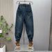 Trendy Retro Color Block Small Straight Angle Jeans For Men 2025 Spring New Tapered Harem Carrot Pants_voghion.com