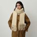 Korean Designer's Versatile Oversized Thick Cashmere Solid Color Lock Border Tassel Scarf For Women's Winter Shawl_voghion.com