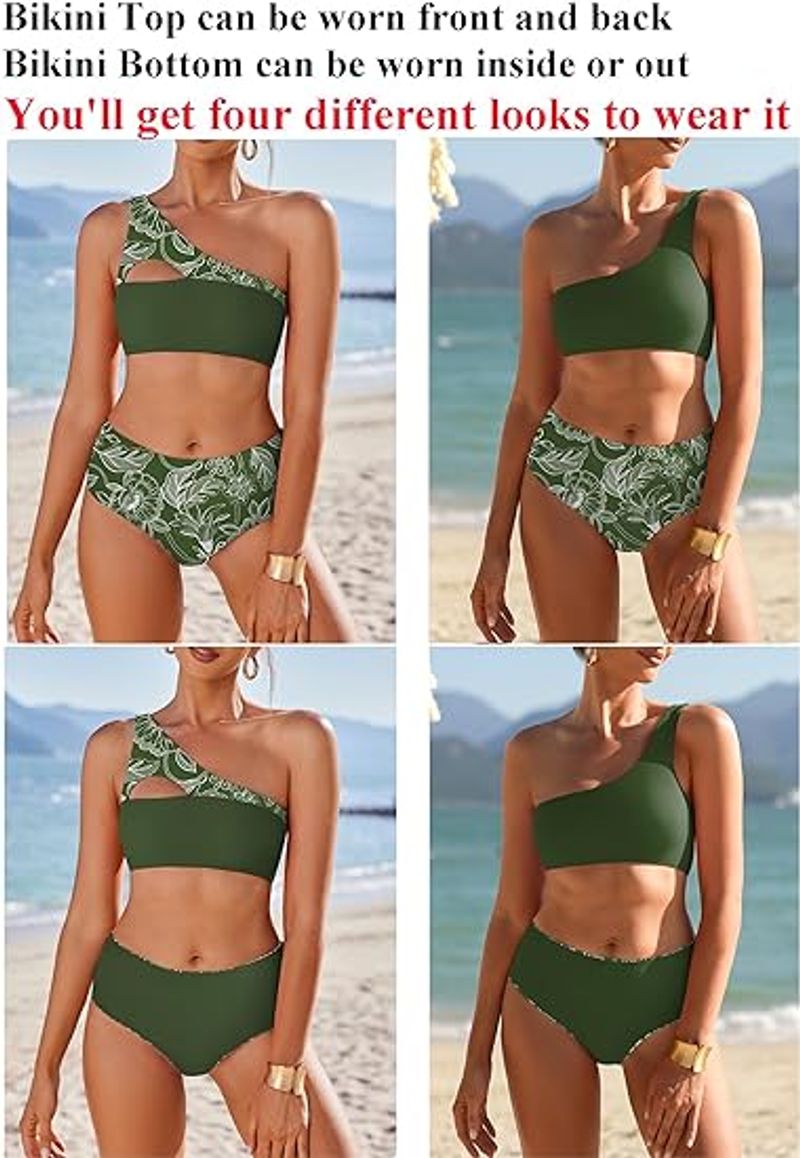 Costume da bagno sexy con spacco monospalla con stampa fronte-retro e molteplici metodi di indossamento, con imbottitura sul petto e senza supporto in acciaio_voghion.com