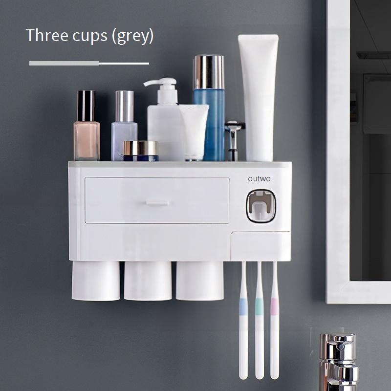 Wall Mount Toothbrush Holder With Auto Toothpaste Dispenser & Storage Drawer - Space Saving Bathroom Organizer For Toothbrush, Cup & Essentials_voghion.com