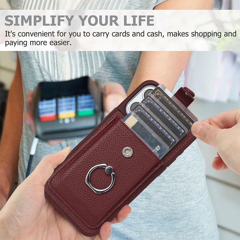 Wallet With Ring Leather Case For IPhone 16 ProMax 15 Plus 14 Pro 13 12 Pro Max Quakeproof Half Wrapped Case Cover_voghion.com