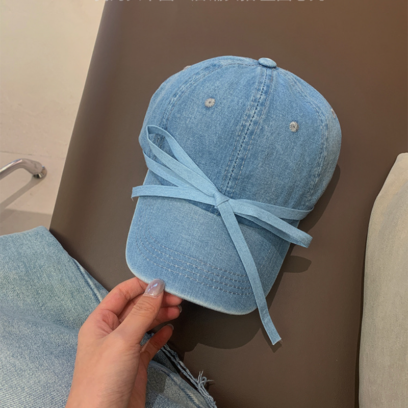 Hot Sale Korean Wind Bow Embroidered Spring and Summer Sweet Japanese Cap Washed Denim Sun Baseball Hat_voghion.com