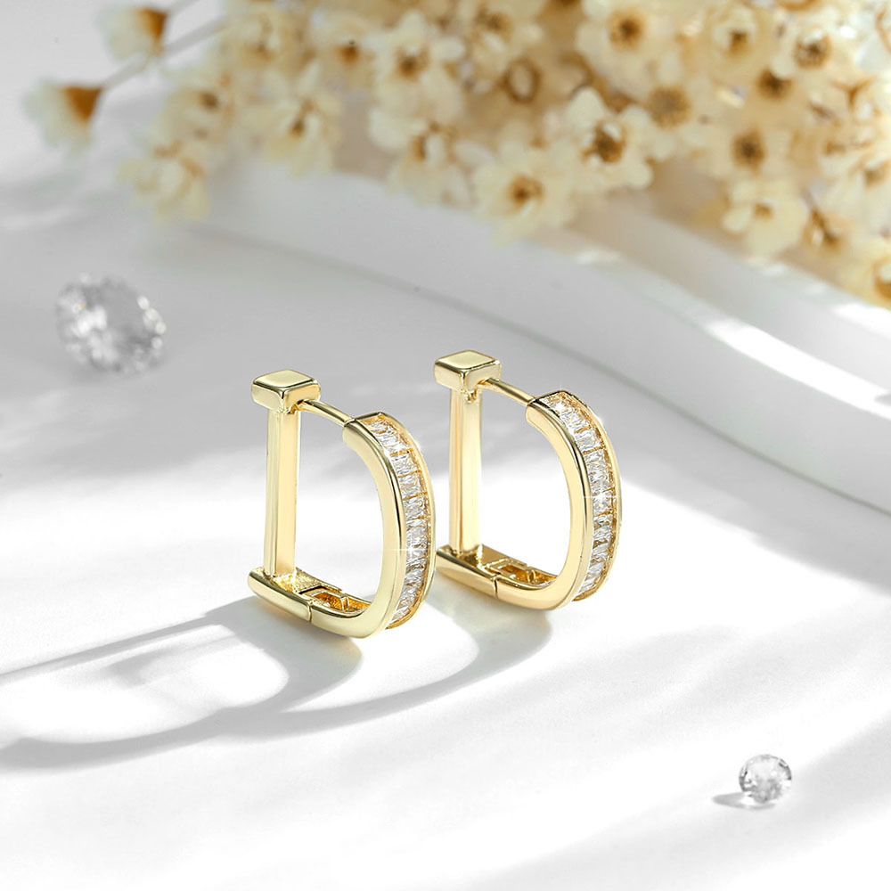 Γυναικεία Κοσμήματα Απλό, Ελαφρύ Πολυτελές, Επιχρυσωμένο με Χάλκινο Χρυσό 14Κ Ζιργκόν, Γεωμετρικό Κλιπ Αυτιών, Σκουλαρίκια Υψηλής Ποιότητας σε Σχήμα D, Κοσμήματα Αυτιών_voghion.com
