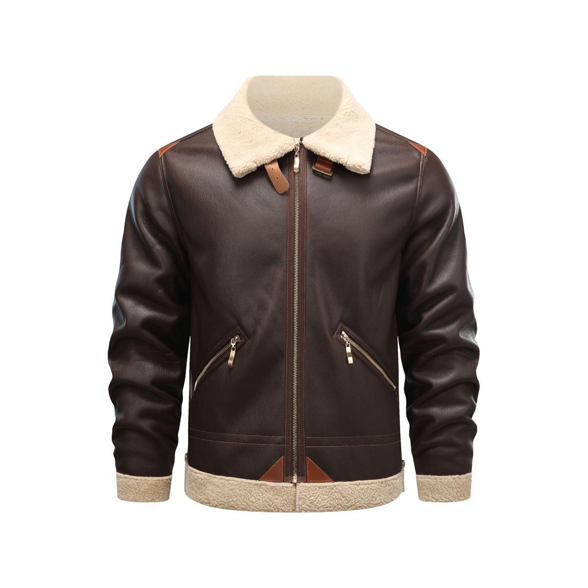 Men's Clothing Men's Winter Shearling Leather Jacket - Bomber Style With Lamb Wool Lining, Workwear Fashion, Windproof & Durable_voghion.com