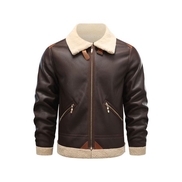 Men's Clothing Men's Winter Shearling Leather Jacket - Bomber Style With Lamb Wool Lining, Workwear Fashion, Windproof & Durable_voghion.com