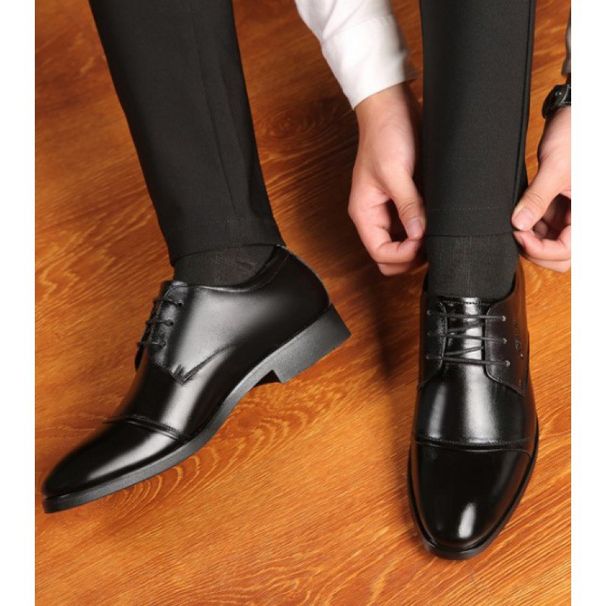 Herren Leder koreanische Version trendige Herren vielseitige britische braune spitze Krawatte Business Casual formale Kleidung atmungsaktiv_voghion.com