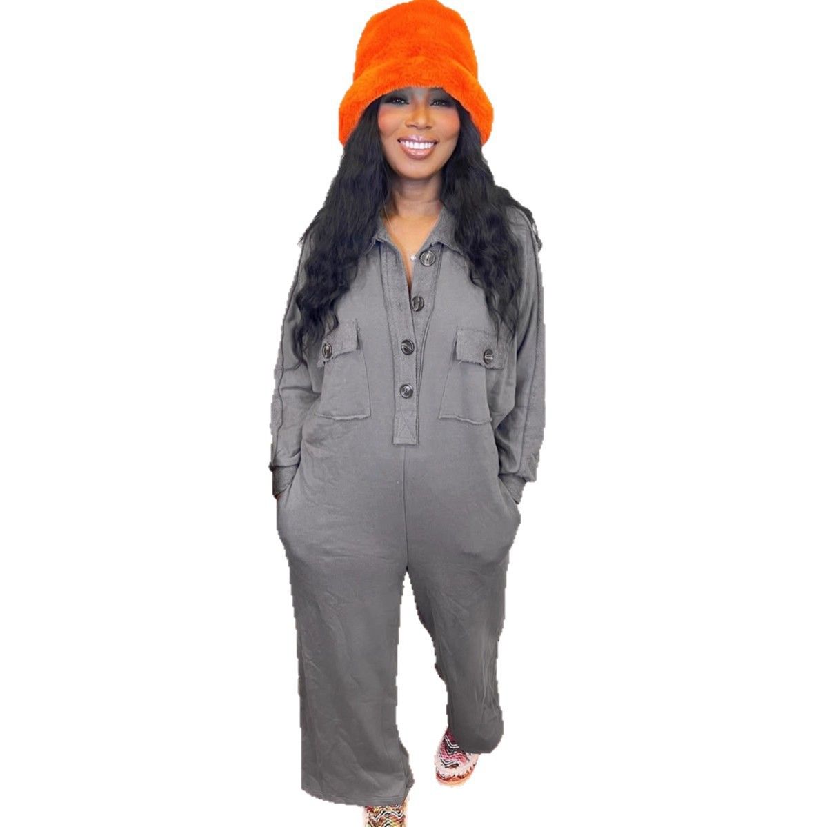 Oversized Denim Jumpsuit – Wide Leg Casual Romper With Lapel Collar, Streetwear One-Piece Outfit_voghion.com