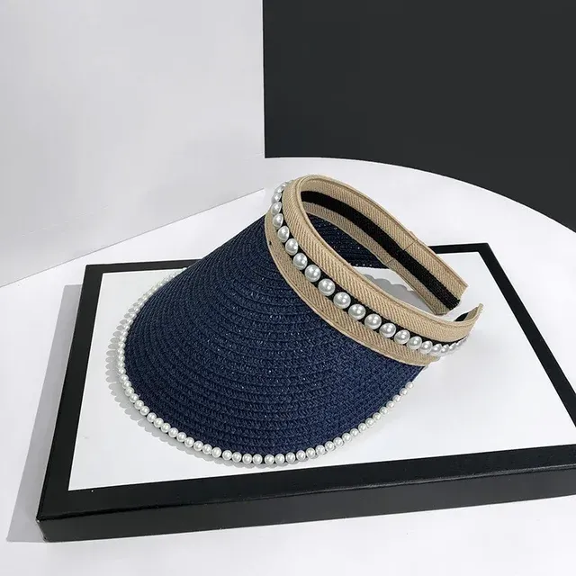 Cappello da spiaggia estivo da donna alla moda, con fascia per capelli, in paglia, con protezione solare, con marchio condiviso_voghion.com