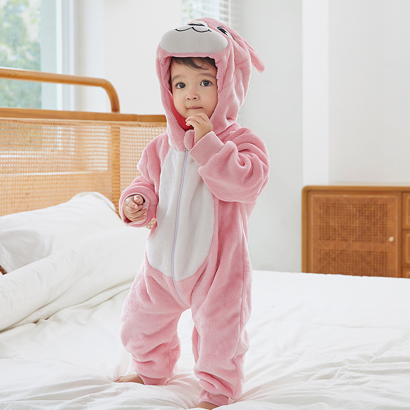 Children's spring and autumn climbing clothes, baby cartoon one-piece clothes, infants and young children flannel climbing_voghion.com