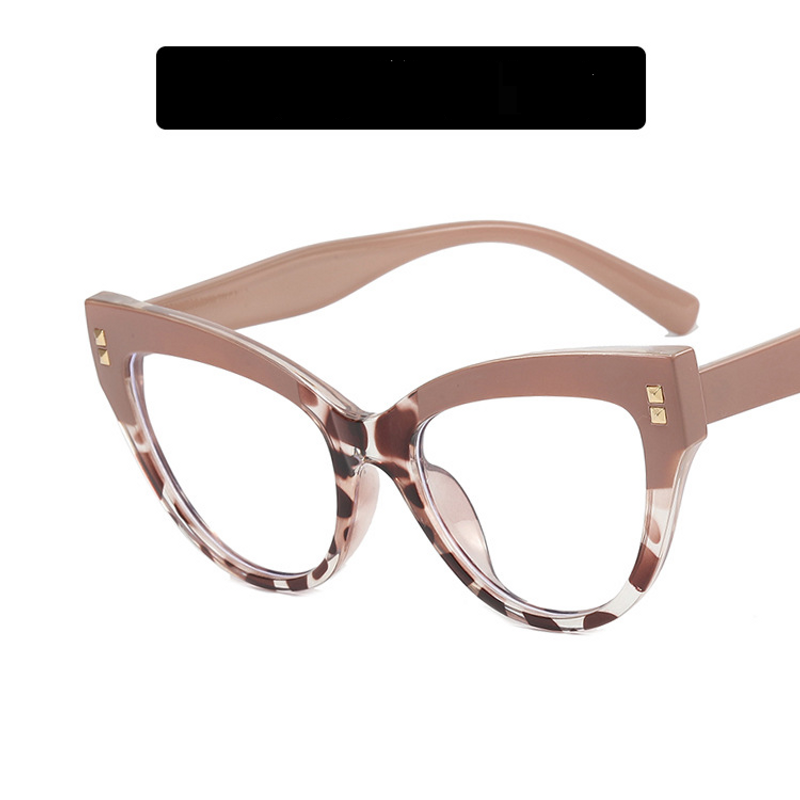 Women's Eyeglasses Cat's Eye Rivet Black And White Panda Flat Glasses New Glasses Frame Anti Blue Light Ins Glasses Frame Retro_voghion.com
