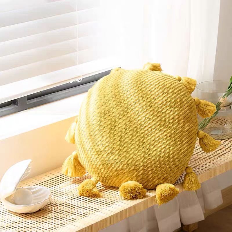 Nordic Knitted Wool Cushion Cover, Round Boho Decorative Pillow With Tassels For Bedroom Sofa Homestay Decor_voghion.com