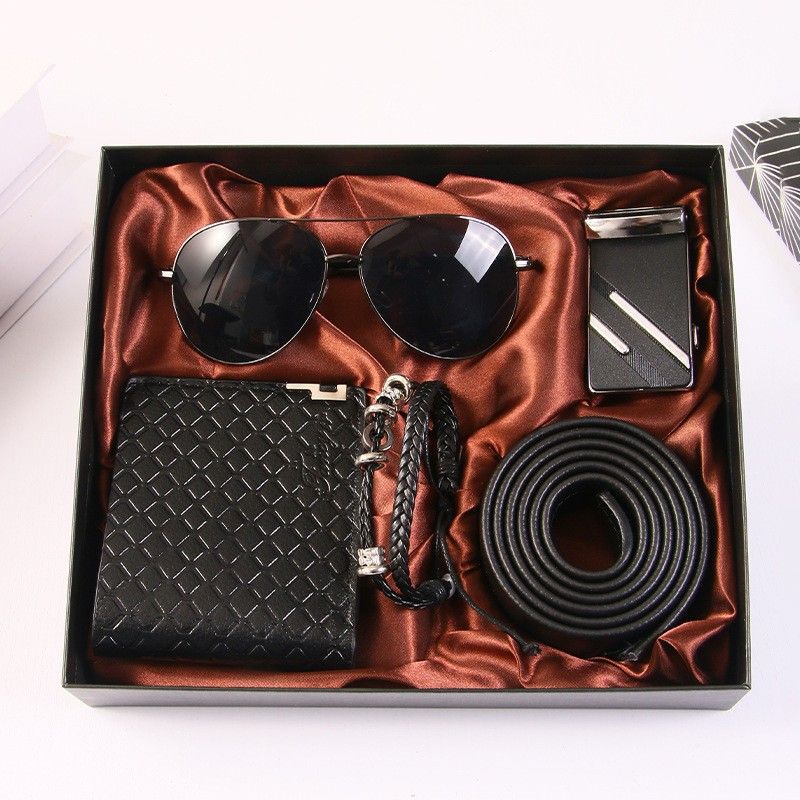 Herren Business Geschenkset Sonnenbrille Geldbörse Gürtel Armband Vatertagsgeschenk für Papa und Freund_voghion.com