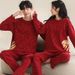 2024 New Pajamas Couple Wedding Set Spring Autumn Pure Cotton Long Sleeve Red Home Clothes Men and Women Round Neck_voghion.com