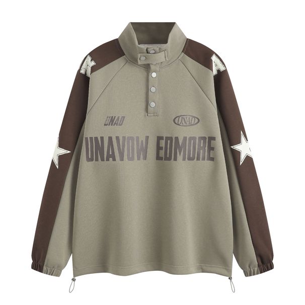 Sweat-shirt à col montant boutonné en patchwork de couleurs américaines Arc Atelier pour homme, nouveau haut à col semi-montant pour l'automne_voghion.com